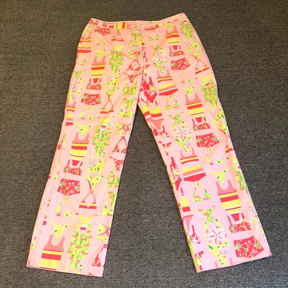 Lilly Pulitzer Pants - Lilly Pulitzer Cropped Pants Women’s 6 Pink Swimsuit Print Summer Flat Front
